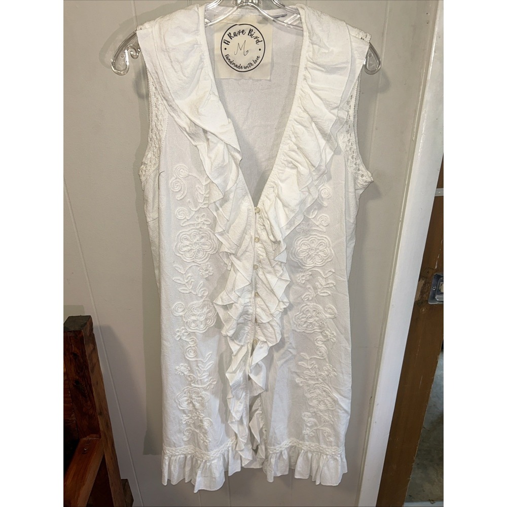 Handmade Rare Bird Shirt Sz M Sleeveless Ruffed Boho Long Vest Dress NOS!